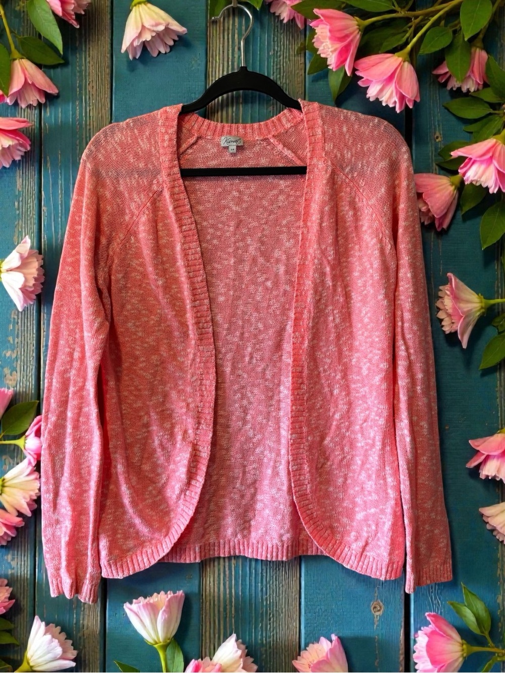 Kismet Heather Coral Cardigan with Large Light Cream Flecks, soft & stretchy